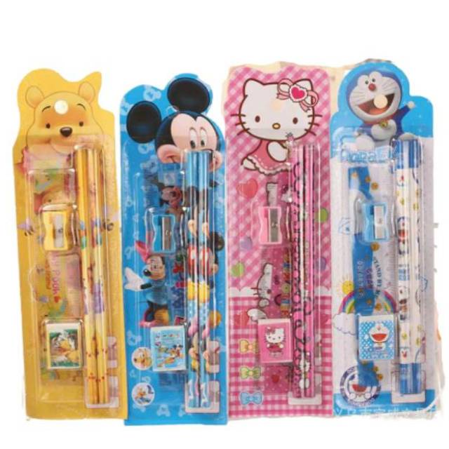 Set Alat Tulis Lucu Imut - Rautan Penghapus Penggaris Pensil