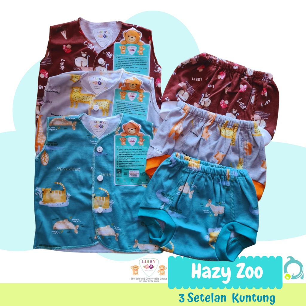 LIBBY (Motif 2) 3 Setelan Kuntung ( 3 Baju 3 Celana) Baju Bayi Baru Lahir / Newborn