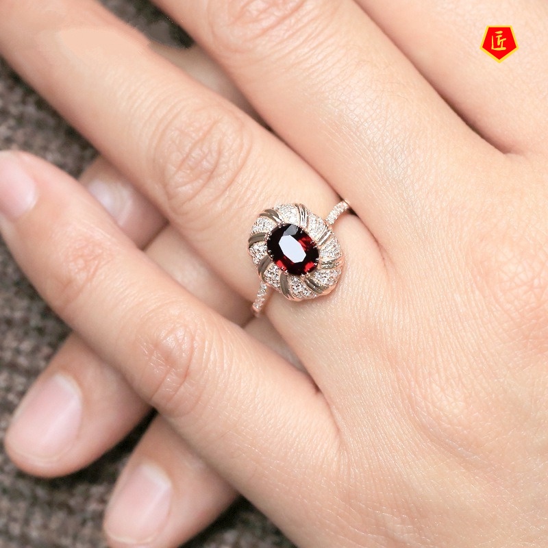 [Ready Stock]Luxury Carat Ruby Ring Female 18K Rose Gold Elegant