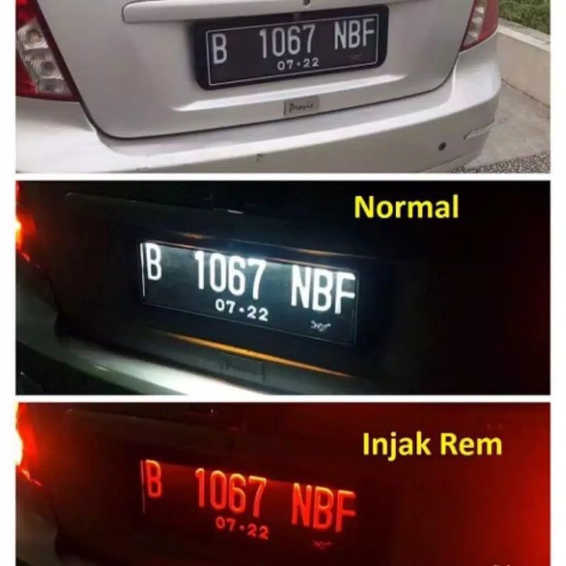 Dudukan tatakan plat nomor semua MOBIL UNIVERSAL MERK IZY LED putih biru rem merah depan + belakang 46 cm toyota honda suzuki daihatsu nissan mazda isuzu Mitsubishi