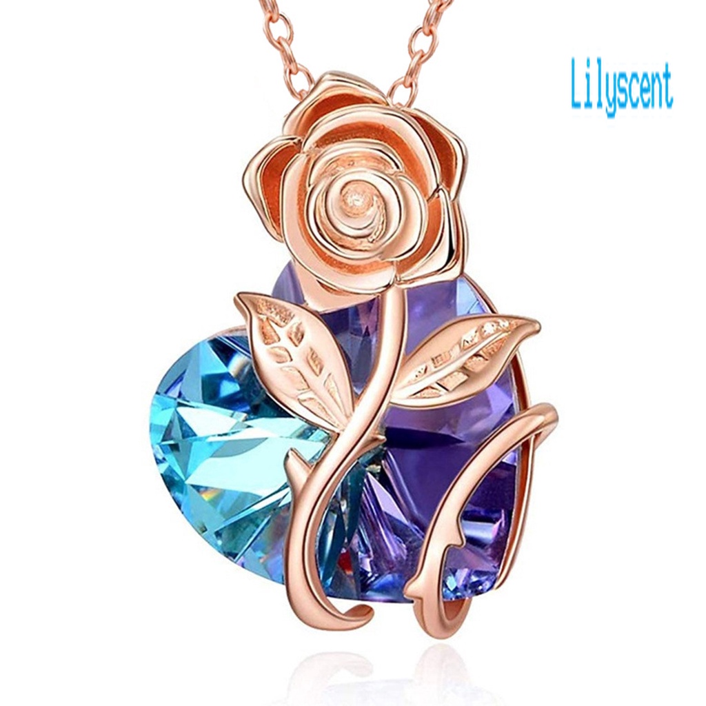 Kalung Klavikula Desain Hati Aksen Kristal Imitasi Warna Rose Gold Untuk Wanita