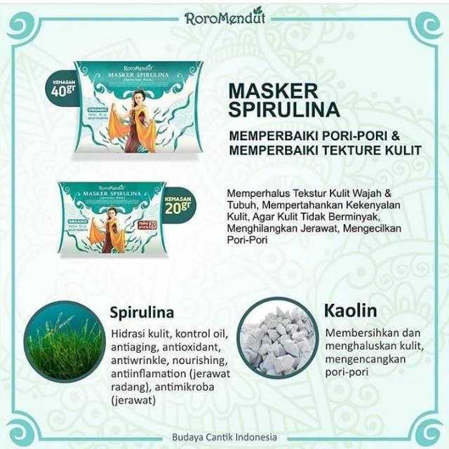 RORO MENDUT MASKER SPIRULINA &amp; LULUR SPIRULINA