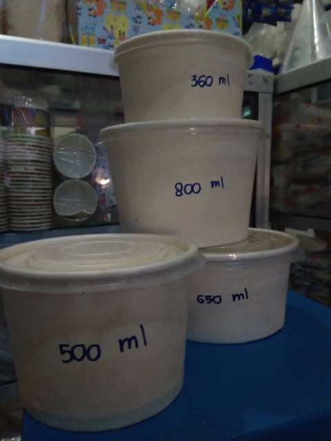 Paper Bowl Paperbowl (25) + tutup Mangkok kertas 360ml 500ml 650ml 800ml Bulat Putih