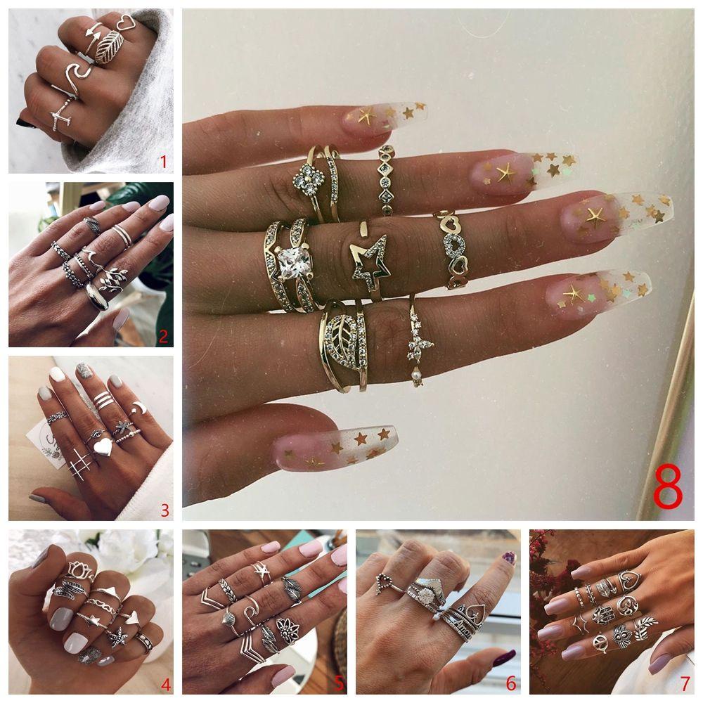 Nanas 15 Pcs/Set Cincin Set Baru Jari Perhiasan Batu Permata Boho Hip Hop Aksesoris Tangan