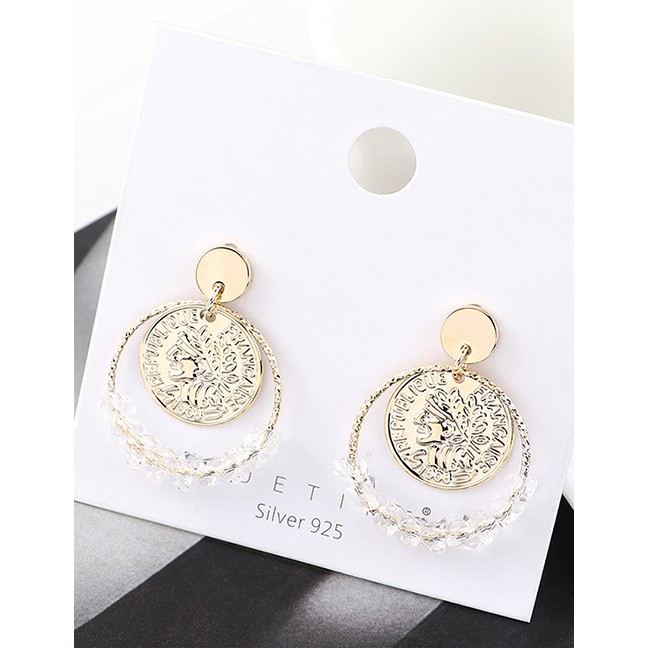 LRC Anting Tusuk Fashion Golden Real Gold Plated Head Seal Large Circle Hollow S925 Silver Pin Earri