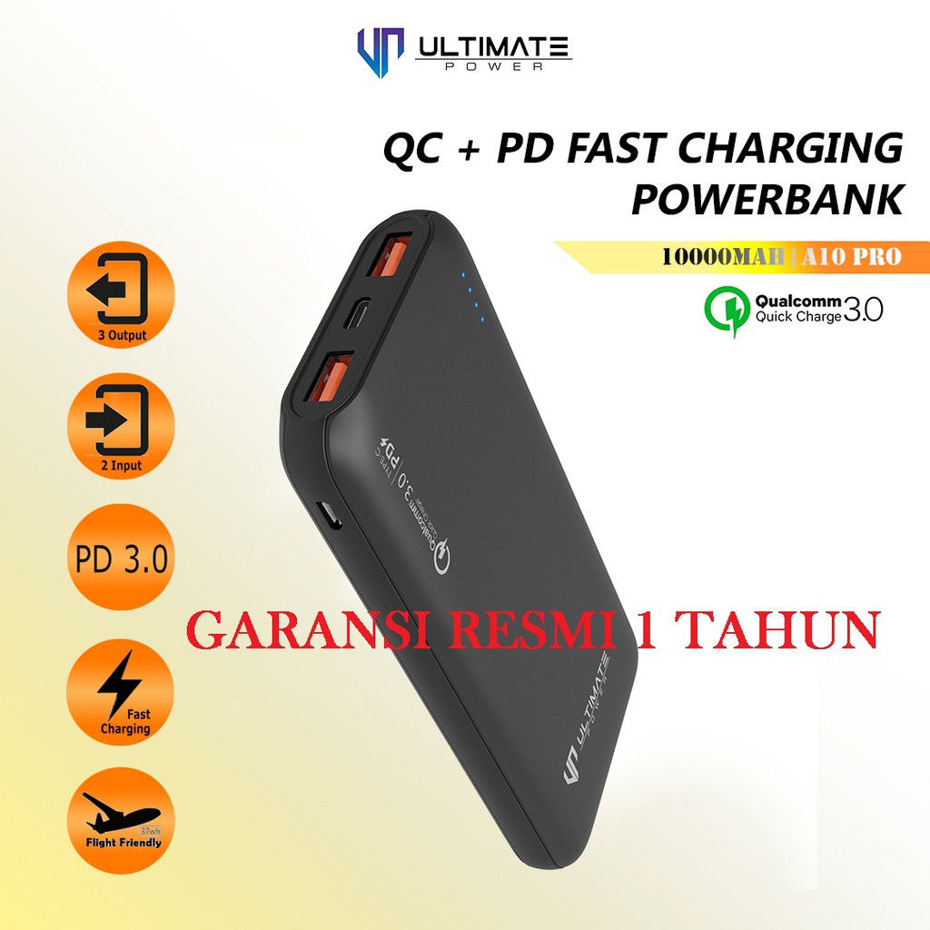 Power bank 10000mAh Fast Charging A10 PRO Ultimate Power QC+PD  Original Promo