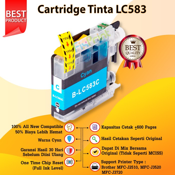 Cartridge Tinta Compatible Brother LC583 Printer MFC J2510 J3520 J3720