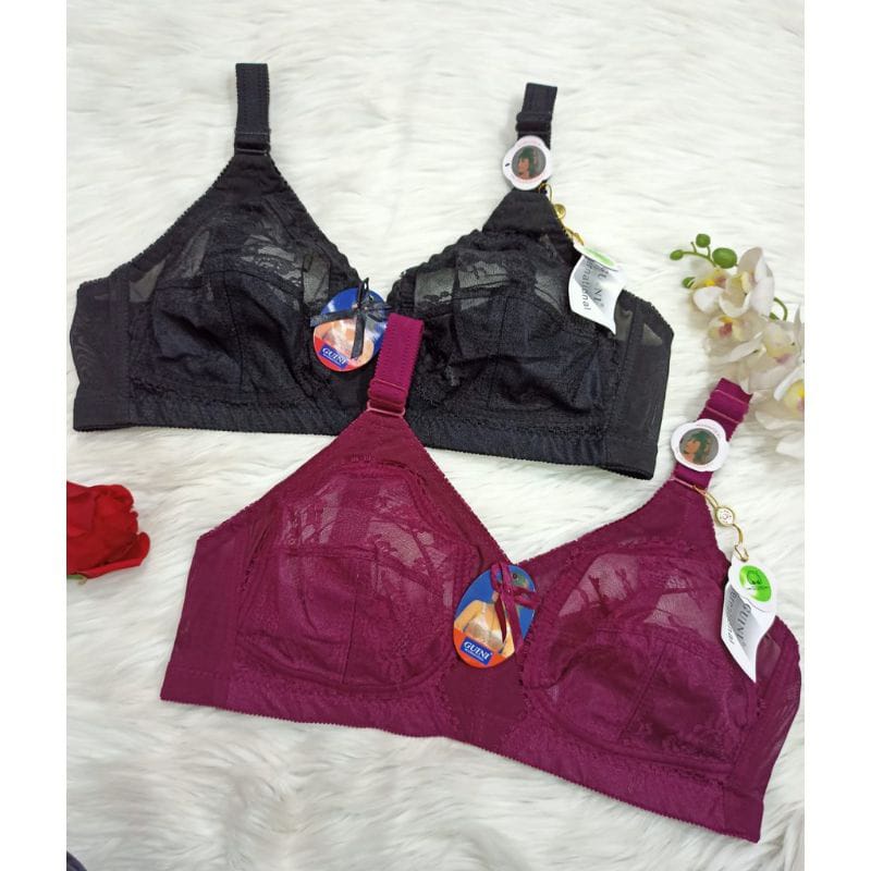 BH Guini - Sport Bra Guini 408 Brukat Jumbo Cup B | Big Size Classic Wanita Dewasa Perempuan Klasik | Open | Pakaian Dalam Underwear Tanpa Busa Kawat