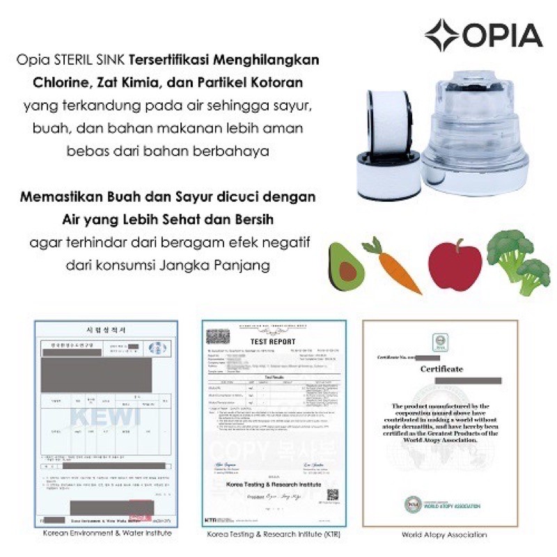 Opia steril shower head set - set penyaring air shower