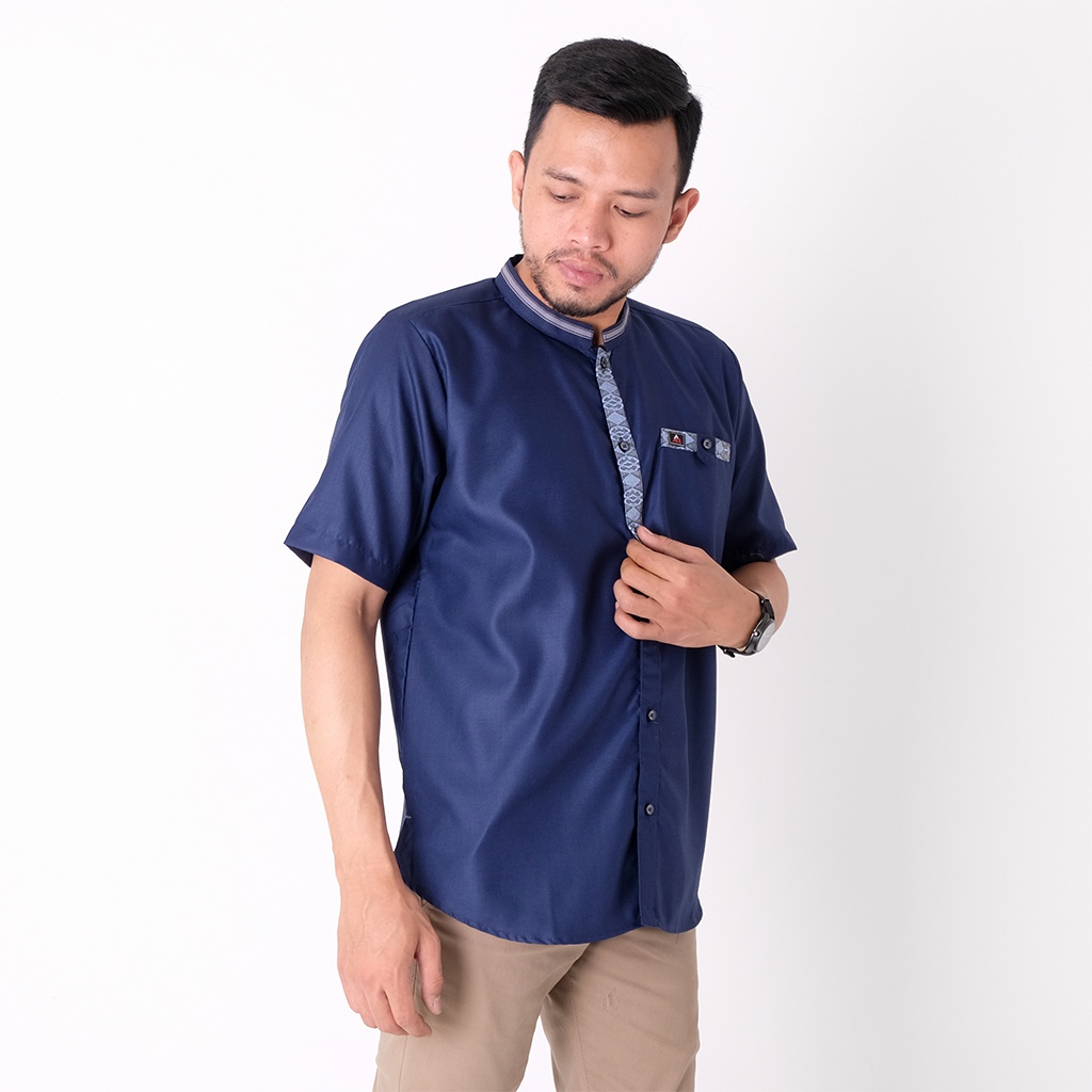 ANR Fadillah015 - Kemeja koko pakaian Muslim Pria Atasan Muslim Baju Koko lengan pendek COKSU