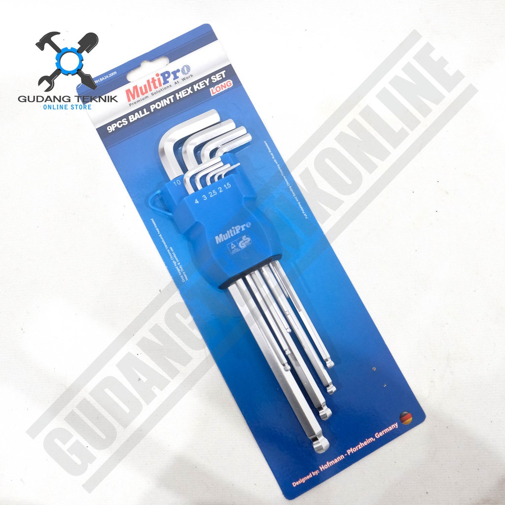 Kunci L Set Panjang 9pcs Segi 6 MULTIPRO WRH.BA.24.2009 / Ball Point Hex Key Set Kunci L Segi Enam