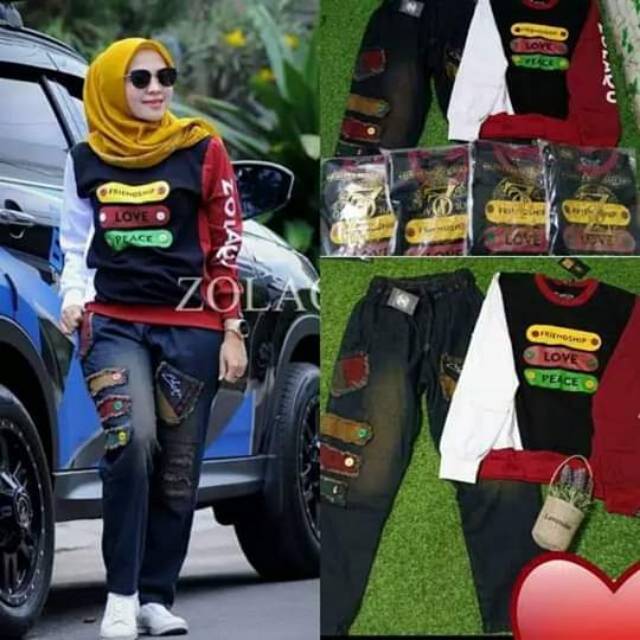 Setelan zolaqu celana jeans  original