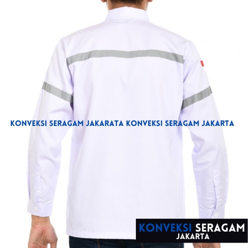 Baju Kemeja Safety K3 Lengan Panjang - Seragam Kerja Atasan Wearpack Werpack Werpak Proyek Tambang Warna Putih Pria Wanita - Konveksi Seragam Jakarta