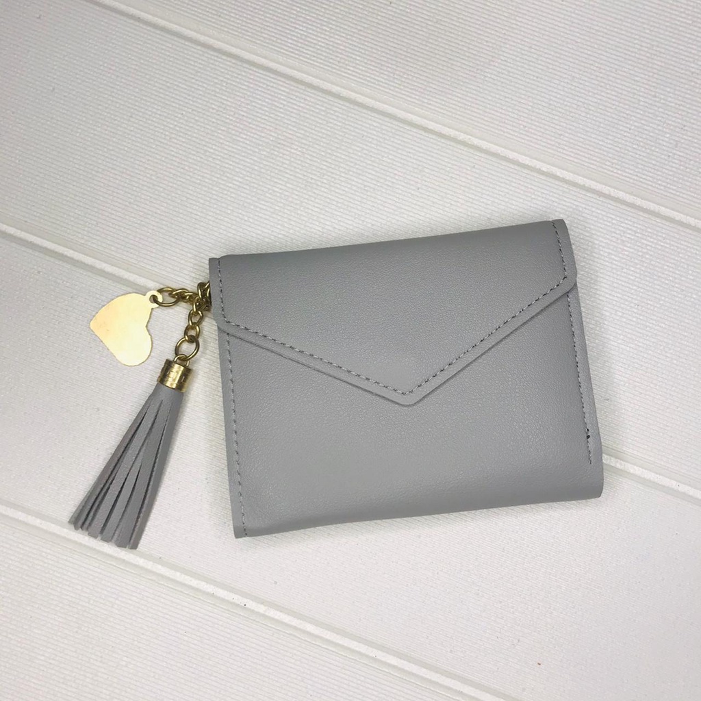 ⭐Gogoland⭐ WD008 Dompet Lipat Import Korea DL15 Rumbai Rumbai Dompet Murah-ABU ABU