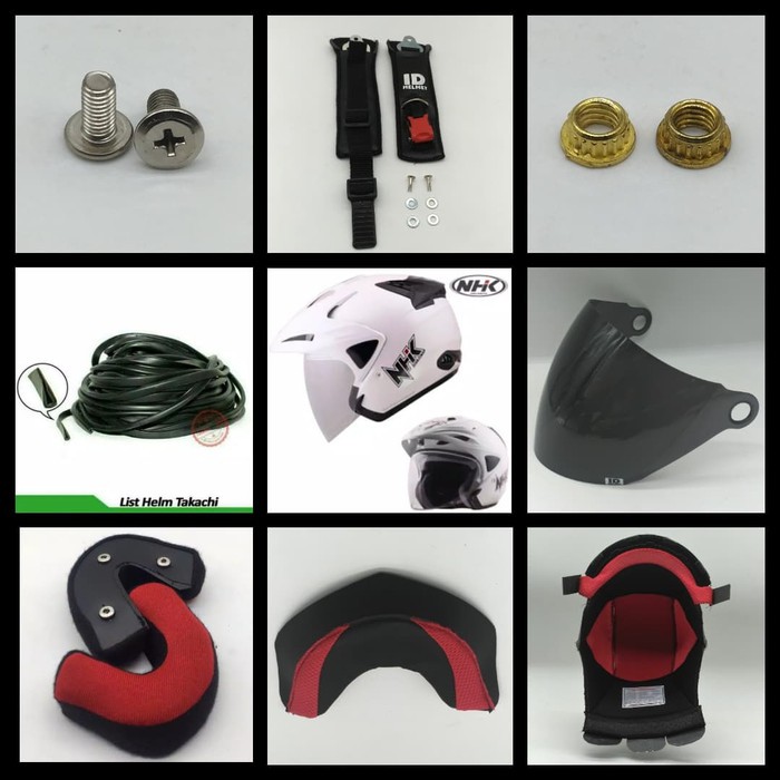 Sparepart Untuk Helm Nhk Predator -Baut/Mur/Bantalan Leher/Tali Helm/Busa Pipi/Jaring Helm/Kaca Helm