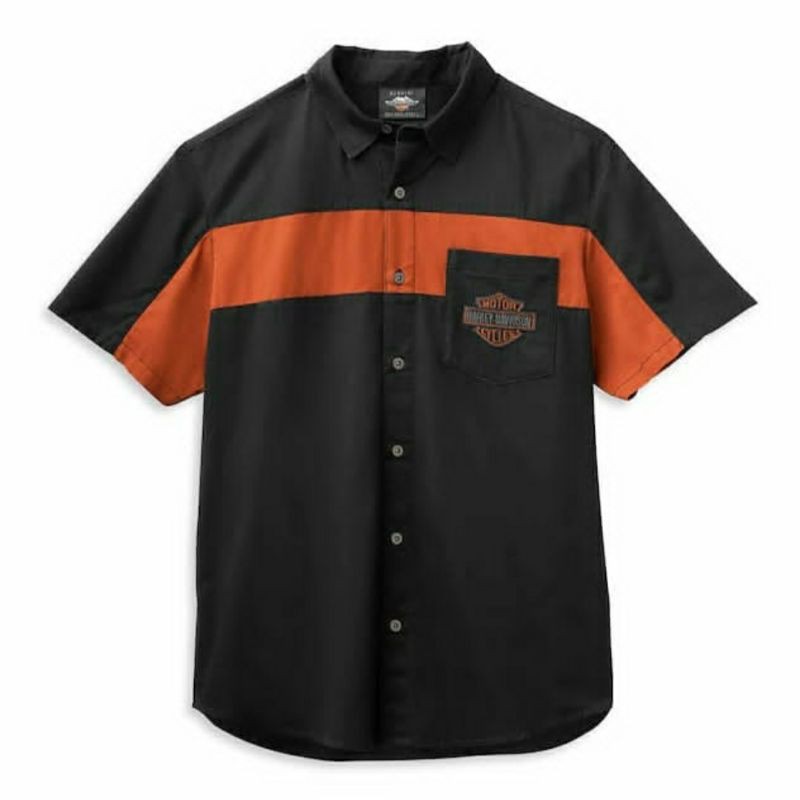 kemeja Harley Davidson Black Orange Original