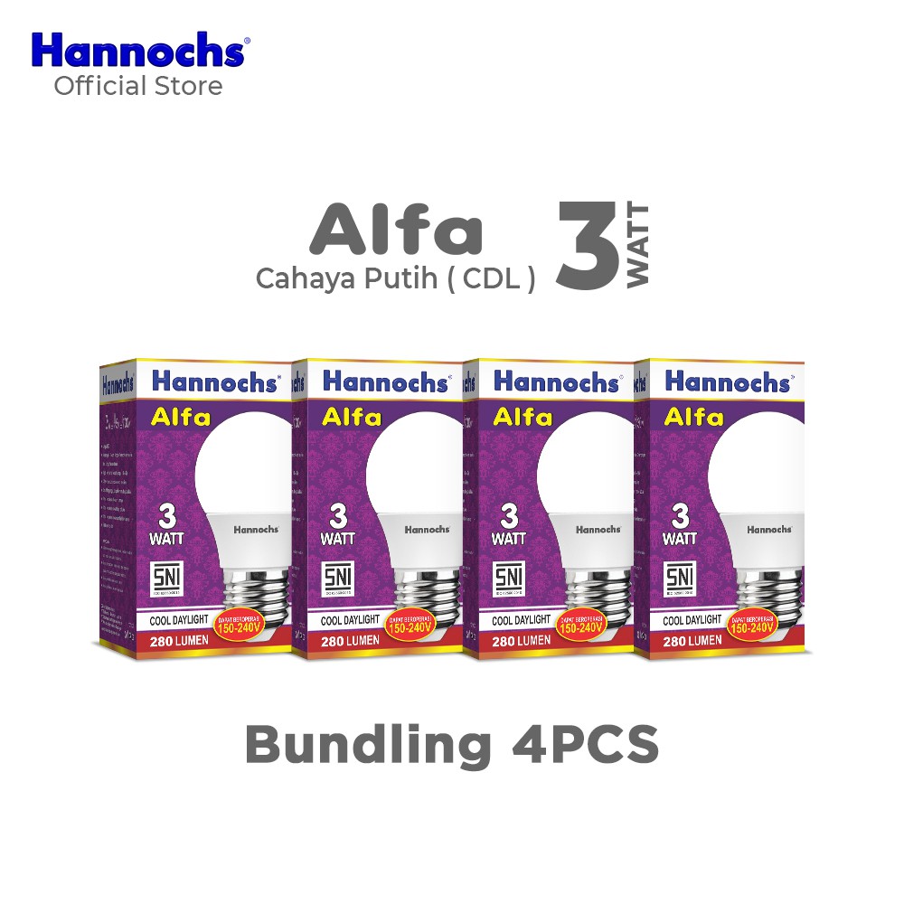 Hannochs Lampu LED Alfa 3 watt CDL 4 pcs – Putih