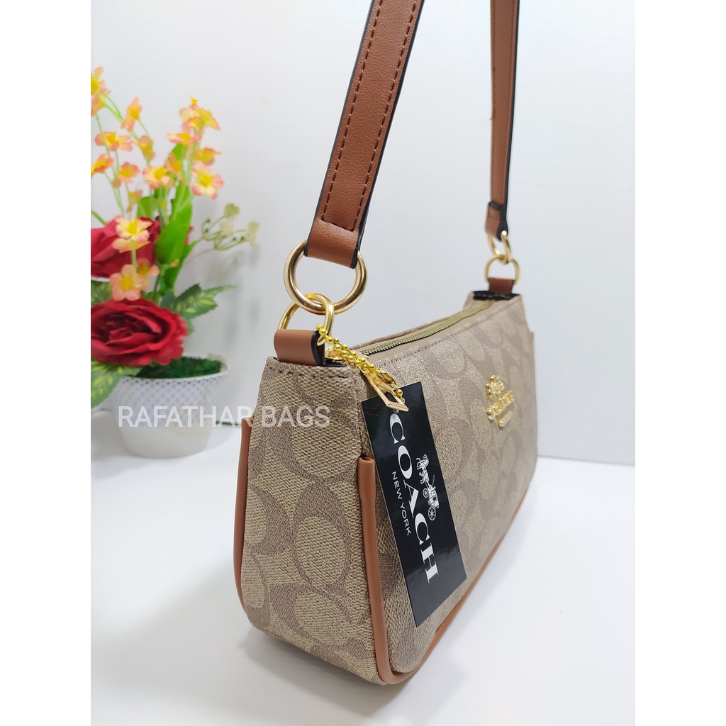 Tas Slempang wanita C*ach 2 Tali / Top Handle bag Pouch Light khaki Chalk Black