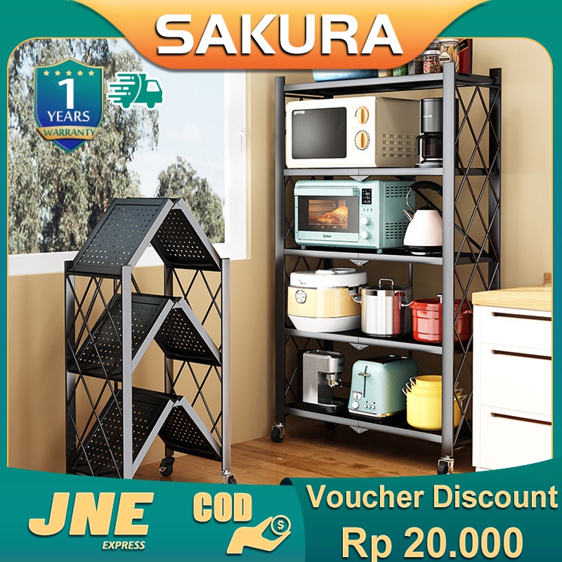 Weyon Sakura Rak Lipat Dapur serbaguna tanpa Instalasi Rak Multifungsi Rak Penyimpanan Dapur besi susun160*73*35