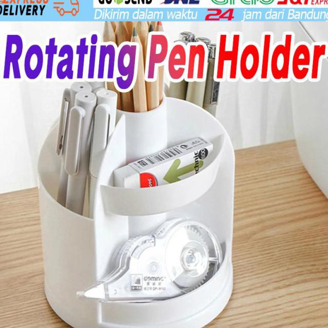 

Tempat Pulpen Putar Pena Holder Alat Tulis Ratary Meja Organizer Rak - Putih