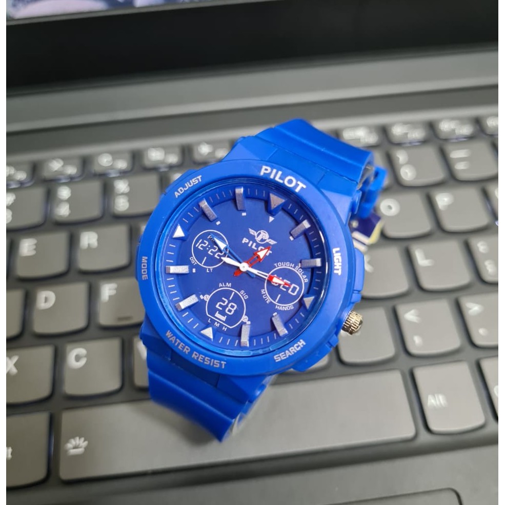 OBRAL JAM TANGAN SPORT PILOT SPORT TALI WARNA BIRU DAN MERAH