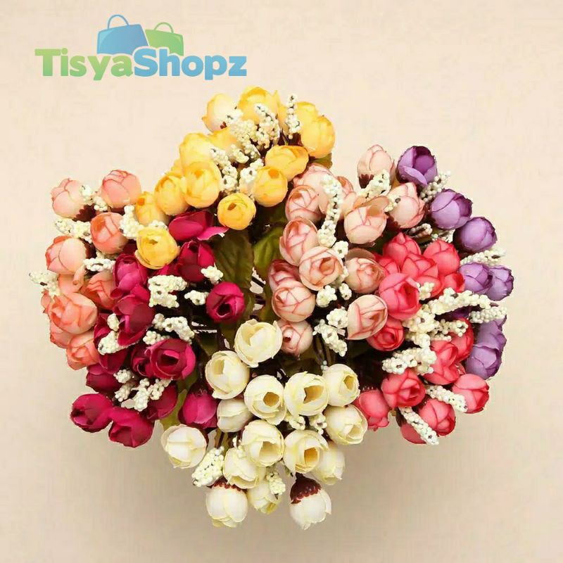 ROSE / BUNGA MAWAR KUNCUP - ISI 15 BUNGA PLASTIK / ARTIFICIAL-3