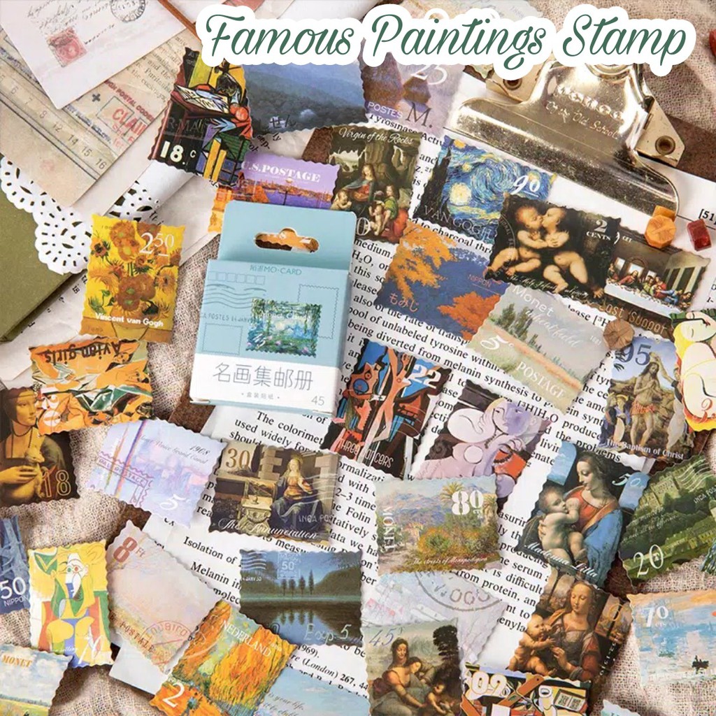 45pcs Aesthetic Stiker Box Lucu Murah Dekorasi Hias Diary/Journal/Scrapbook/DIY-Famous Paintings