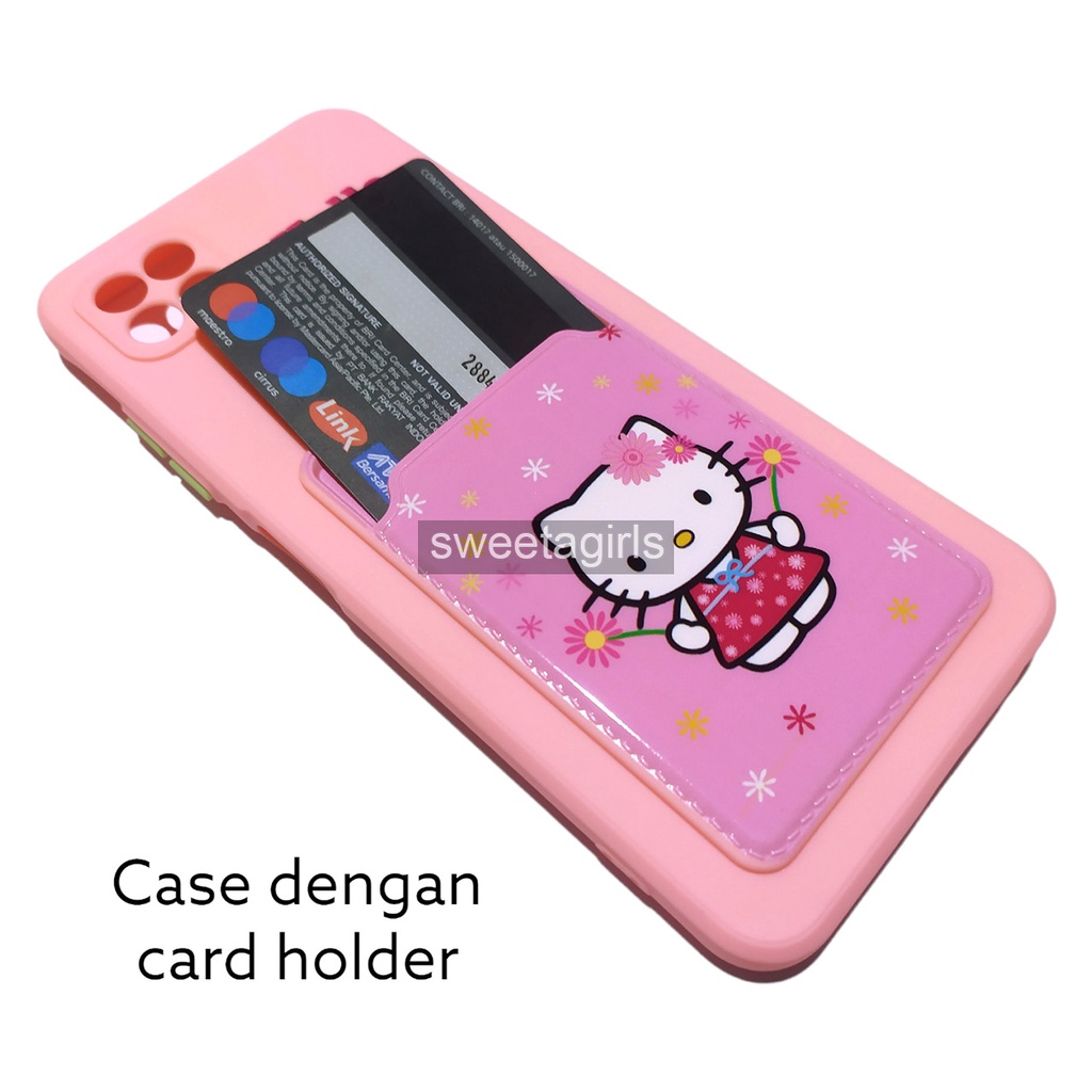 Casing Card Holder Softcase silikon untuk Samsung Galaxy A22 5G - sweetacase.id - Full lens Cover Karakter model Boarding Pass - karakter Doraemon - Stitch - Hello Kitty - Panda - Rabbit