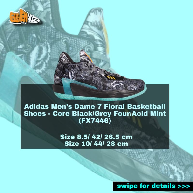 Sepatu Adidas Men's Dame 7 Floral Original - Core Black/Grey Four/Acid Mint