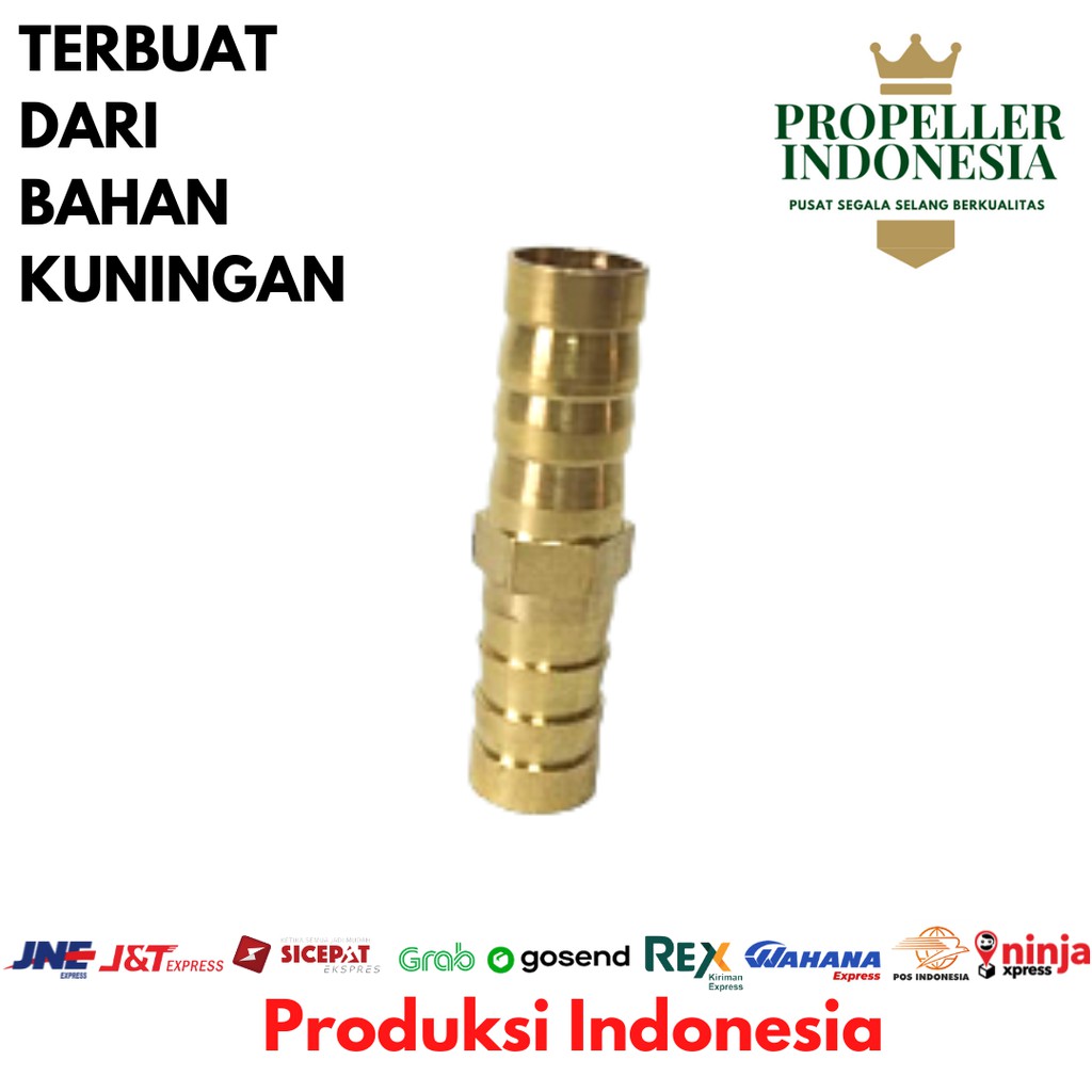 Sambungan Lurus Selang Gas Kuningan 3/8&quot; Neple Kuningan 2 Cabang 10mm