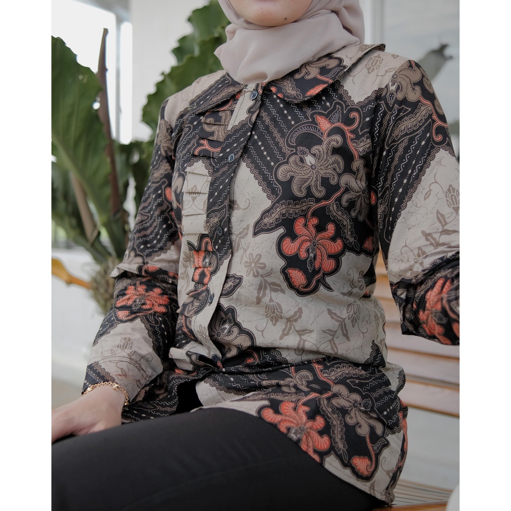 Batik Alina Piramid Blouse Baju Batik Wanita Modern S M L XL XXL Atasan Batik Modern Batik Wanita Kerja Kantor