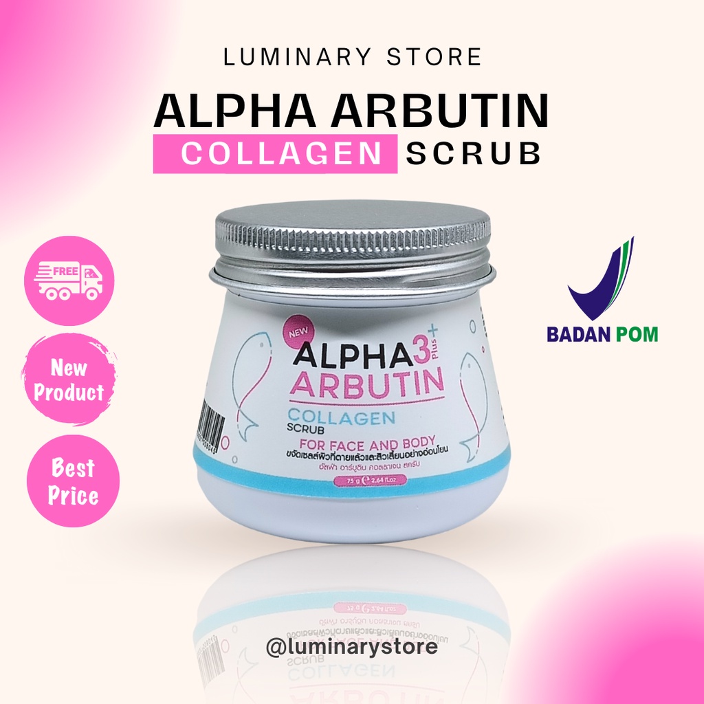 Alpha Arbutin 3 Plus Collagen Body &amp; Face Scrub Whitening Lulur Pemutih Wajah Orignal BPOM Karmila-297
