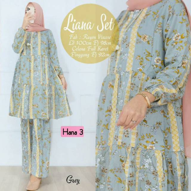 Liana setelan tunik dan celana motif bunga