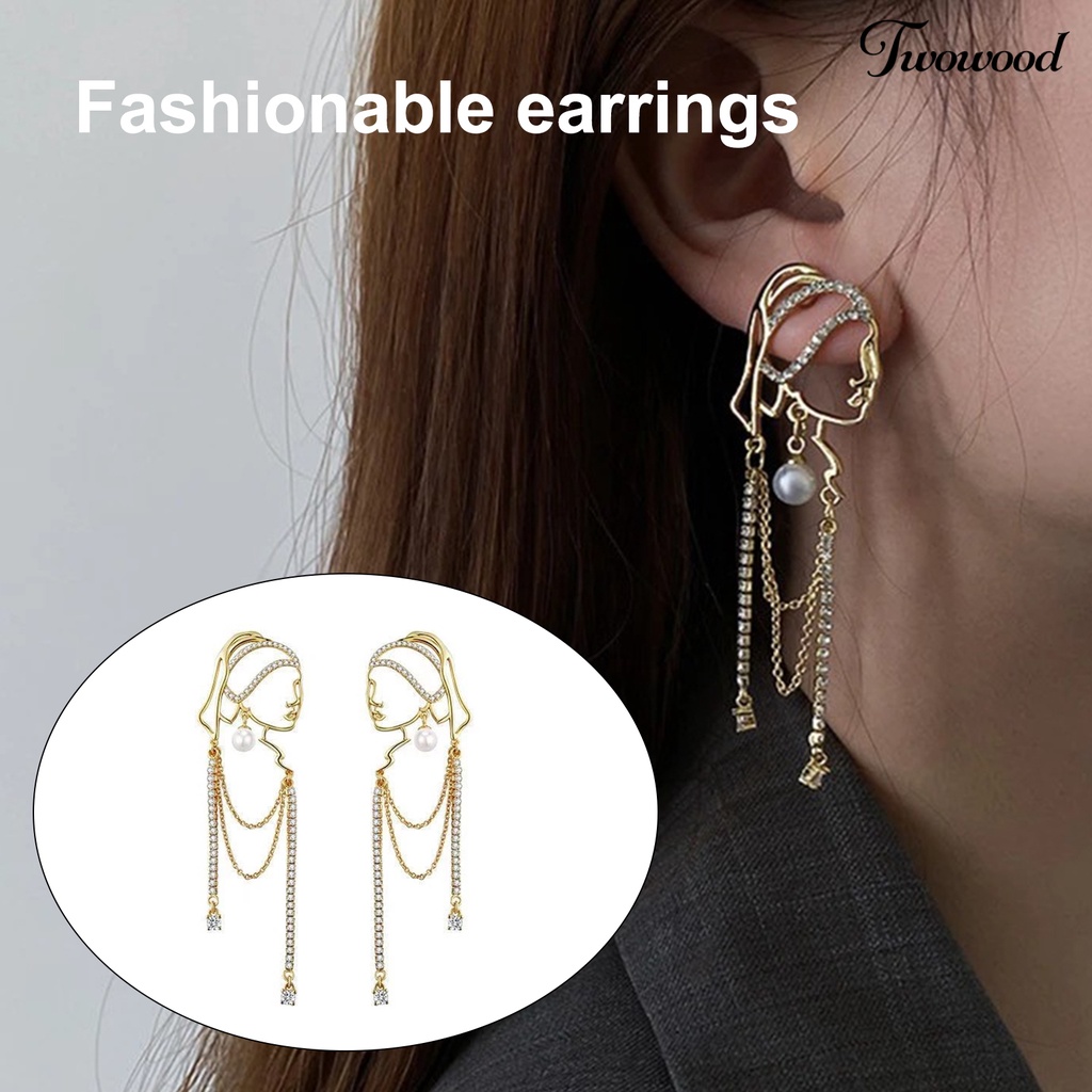 1 Pasang Anting Model Rumbai Aksen Mutiara Imitasi Untuk Wanita