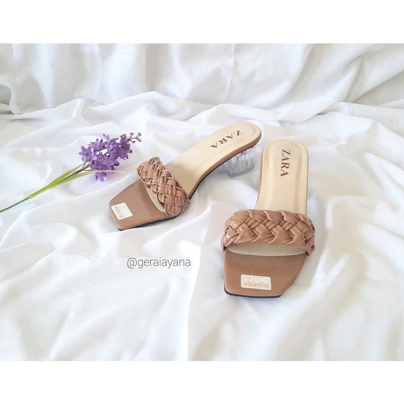DISKON DAY! Sandal Heels Hak Kaca kepang Zara - Sandal Zara