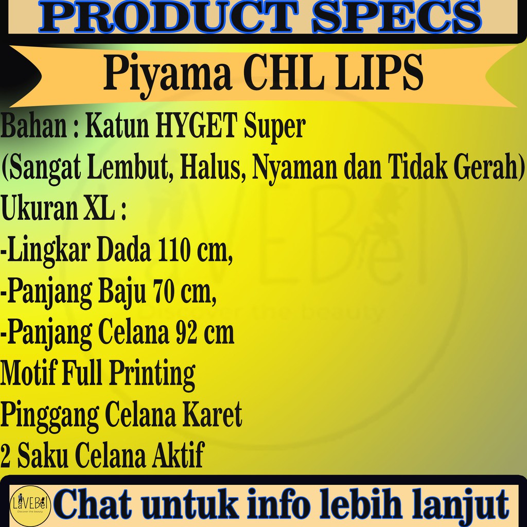 LVB Piyama Wanita CHL LIPS ONE SIZE / baju tidur wanita / set pajamas wanita / Setelan kasual wanita