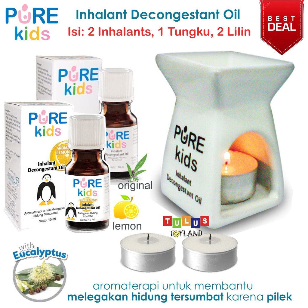 Paket Tungku Lilin Pure Kids Inhalant Decongestant Oil PureKids Aromaterapi Pilek Flu Anak PureBB