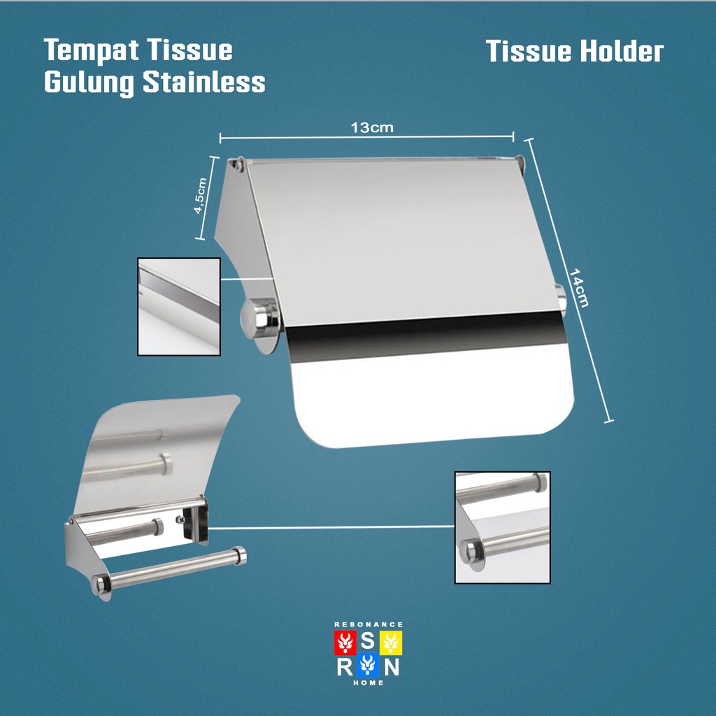 Kotak Tempat Tissue Gulung Dekorasi Kamar Mandi Bahan Stainless Resonance Home