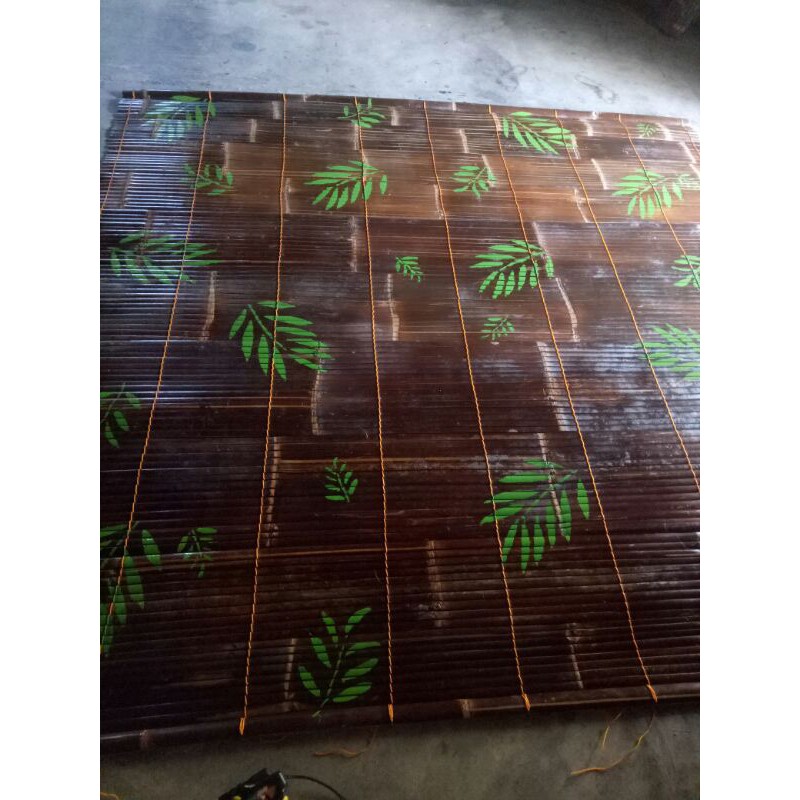 Tirai Bambu kerey bambu motif daun 2x2