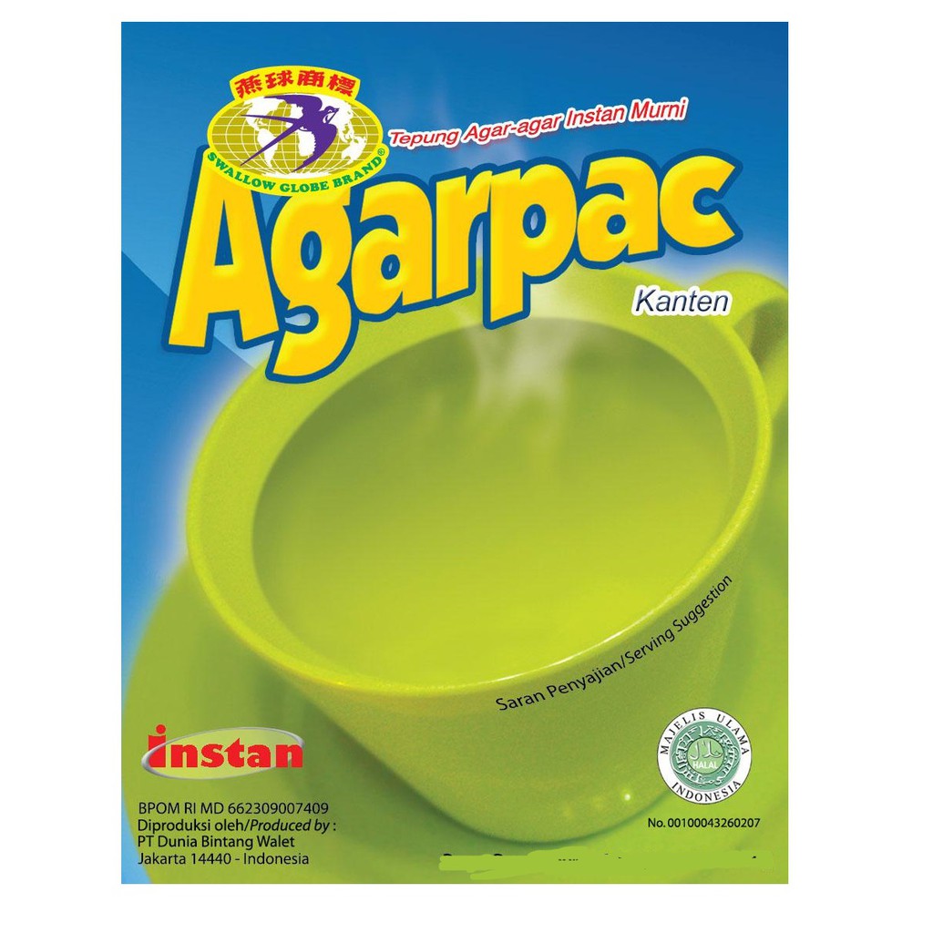 

AGARPAC Tepung Agar Agar Tinggi Serat - Swallow Globe Agar Pac High Fiber isi 10 sachet x 2gr