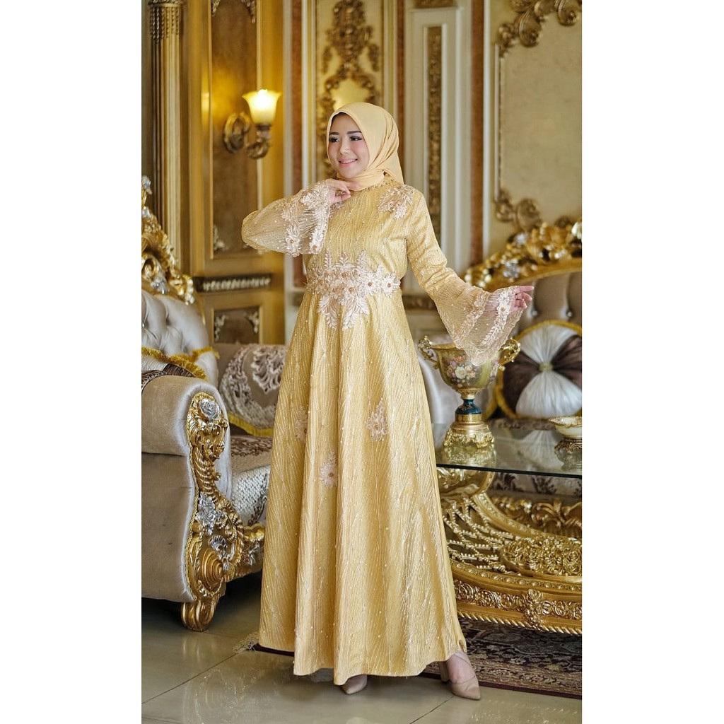 DRESS FELICIA ORIGINAL AURA HIJAB GAMIS FELICIA BAJU PESTA BORDIR GAMIS MUSLIM MURAH GAMIS KONDANGAN