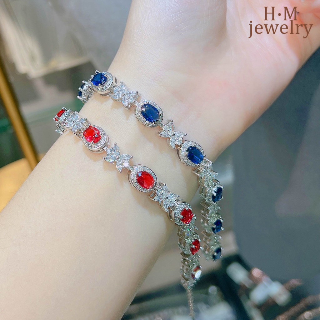 Sapphire Gelang Tangan Batu Safir Merah Aksen Berlian Imitasi Untuk Wanita