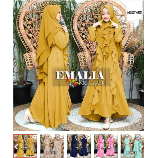 Baju gamis anak perempuan umur 12 tahun model terbaru Kid Emalia Bahan Moscrepe Modis Lebaran 2021