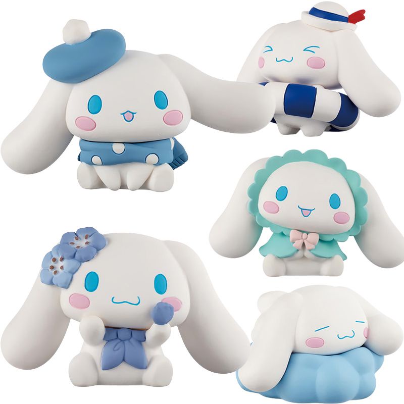 5pcs/Set Kawai Sanrio Anime Figure Toy Cinnamoroll Daily Swimming Ring Big-eared Dog Doll DIY Birthday Cake Decoration Ornaments