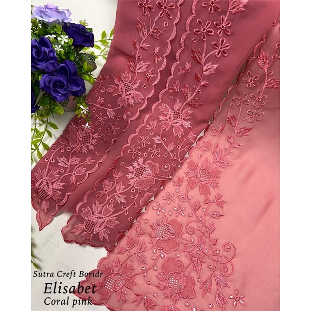 sutra creft bordir / kebaya bordir bali / Bahan kebaya bordir / kebaya bordir-Coral pink