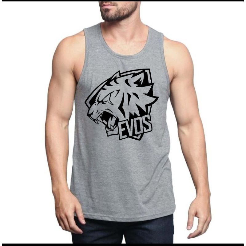 SINGLET PRIA EVOS/BAJU KOAS TANPA LENGAN/MOTIF SABLON/KAOS DALAM PRIA/LEKBONG PRIA/SINGLET KAOS DEWA