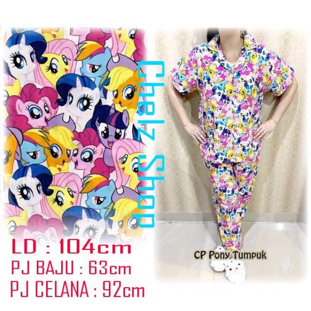 Baju Tidur Piyama Wanita/Cewek Pajamas Dewasa Karakter Pony Tumpuk Murah Good Quality