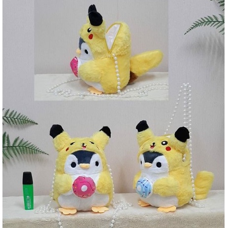 Tas Selempang Pinguin Size 20cm/tas animal/tas anak lucu/Tas Pikachu/Tas Boneka Pinguin Kostum Pikachu/Tas Bulu