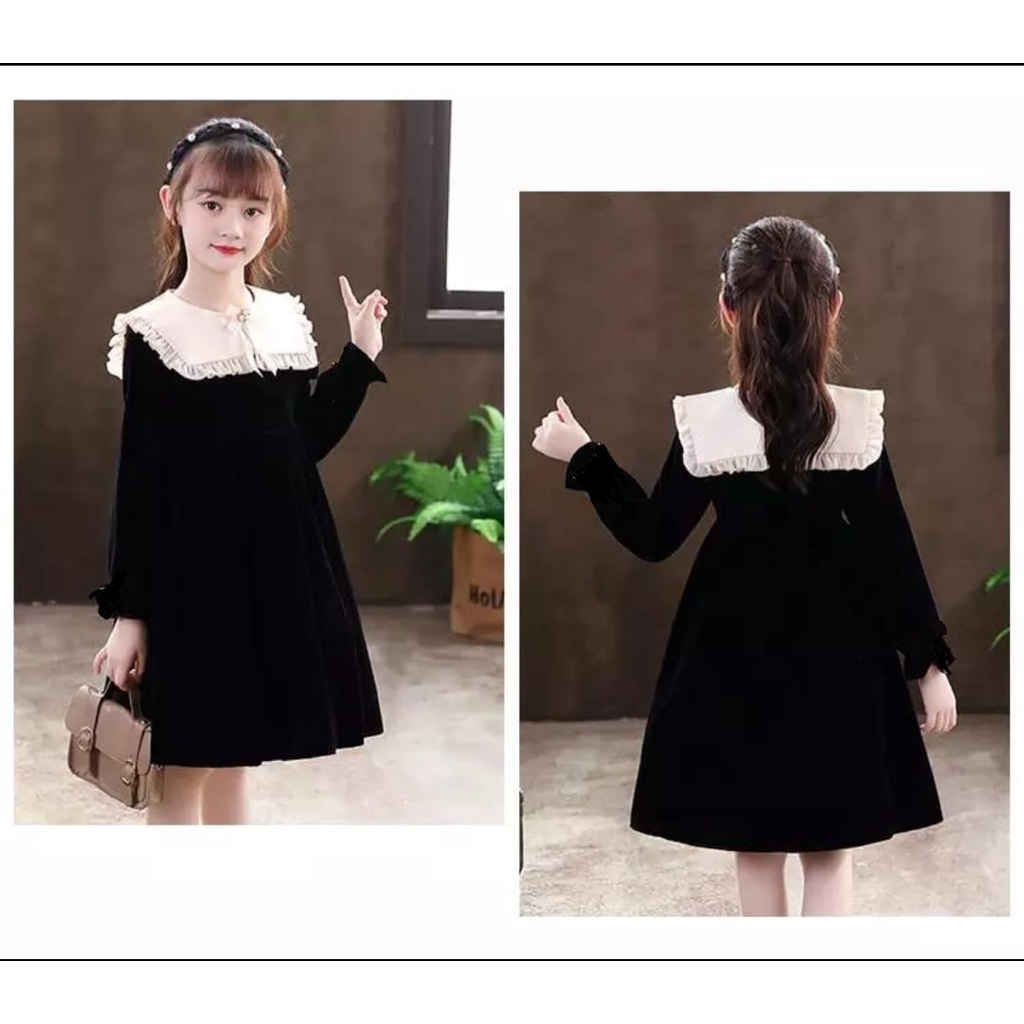 QFS - DRESS ANAK  KOREA CATHERIN /UMUR 7-10 TAHUN / MAROON / HITAM / TERBARU / TERPOPULER/KOREA