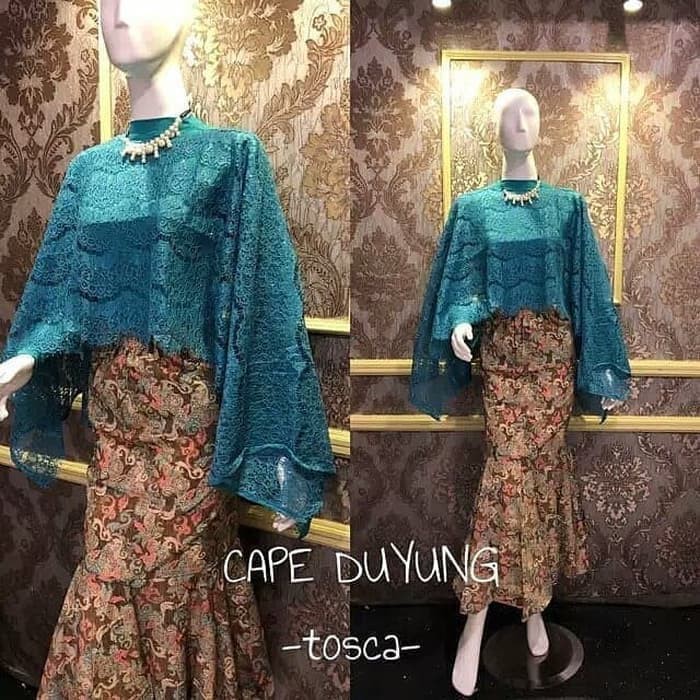 Set Cape Brukat Warna Tosca Mix Duyung / Kebaya Modern